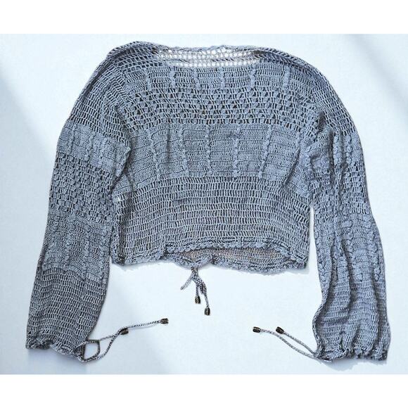 NWT Tularosa Willow Pullover Crochet Open Knit Blue Sage Sweater Small - Picture 5 of 7